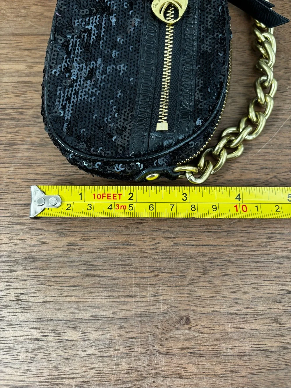 Coach Black Sequin Mini Bag with Gold Chain